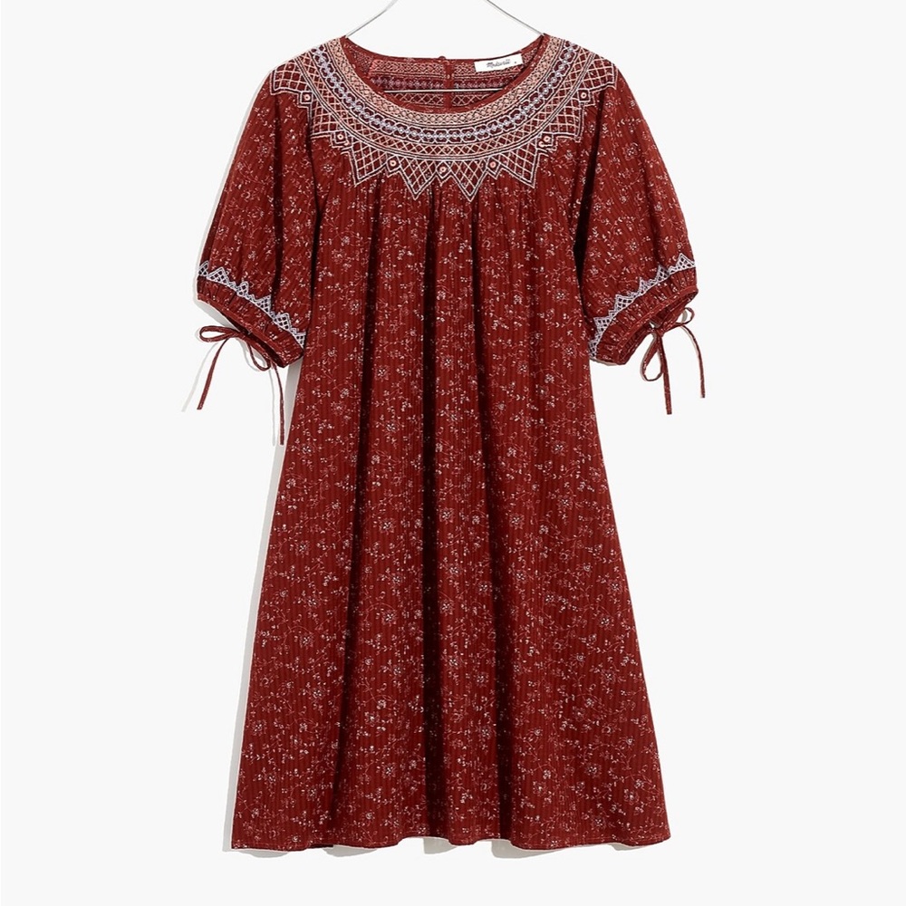 Madewell Embroidered Puff-Sleeve Babydoll Dress in Dotted Vines